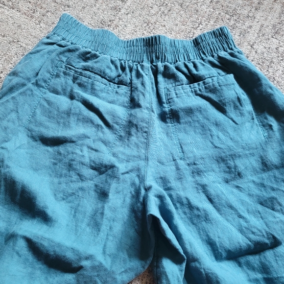 Athleta Green Playa 100% Linen Wide Crop Pants High Rise Elastic Waist Size 4 - Picture 11 of 13